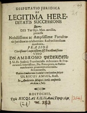 Disputatio Iuridica De Legitima Hereditatis Successione