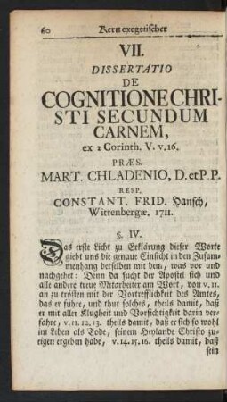 VII. Dissertatio De Cognitione Christi Secundum Carnem ...