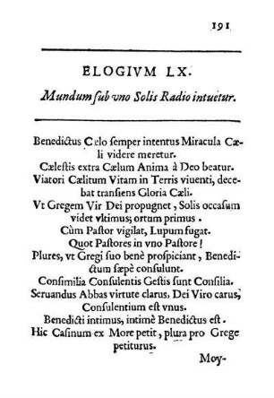 Elogivm LX. Mundum sub uno Solis Radio intuetur.
