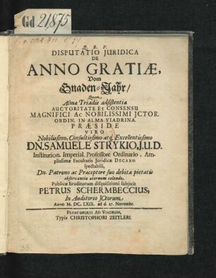 Disputatio Iuridica De Anno Gratiae