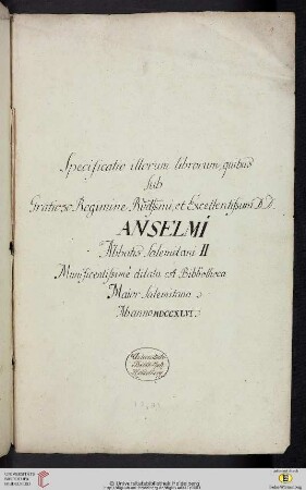 Katalog der von Abt Anselm II. Schwab erworbenen Bücher