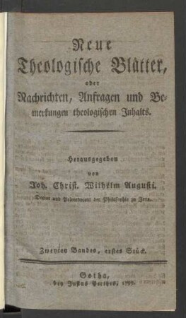 Zweyten Bandes, erstes Stück