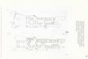 Literarisches Colloquium, Berlin-Tiergarten (Diplomarbeit bei Bernhard Hermkes): Grundrisse Kellergeschoss und 1. Obergeschoss 1:200
