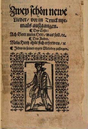 Zwey schön newe Lieder, vor in Truck nyemals aussgangen : Das Erste: Ach Gott mein Herr, was soll, ... Das Ander: Mein Hertz thut sich erfrewen, ... Jedes in seiner eygnen Melodey zusingen