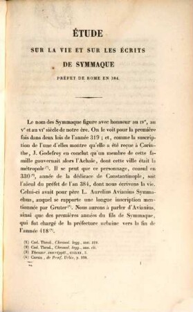 Études sur Symmaque, ou recherches biographiques et chronologiques sur la seconde moitié du IVe siècle