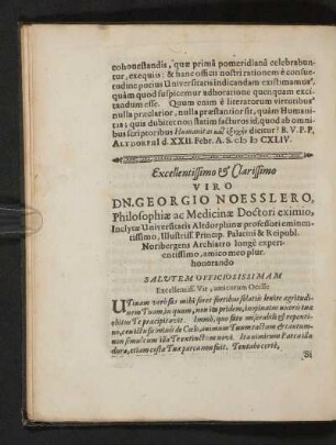 Excellentissimo & Clarissimo Viro DN. Georgio Noesslero, ...