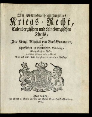 Chur-Braunschweig-Lüneburgisches Kriegs-Recht, Calenbergischen und Lüneburgischen Theils