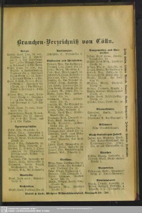 Berufsklassen und Gewerbebetriebe : Branchen-Verzeichniß von Cölln