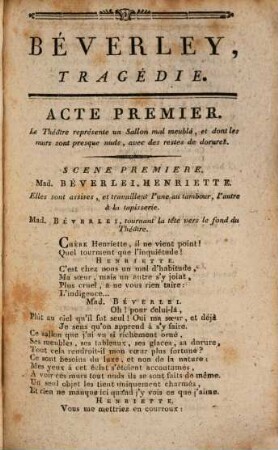 Béverley : Tragédie, imitée de l'anglais en 5 actes et en vers