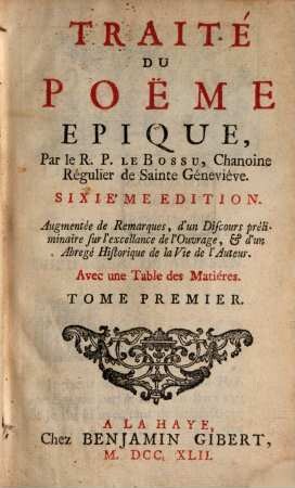 Traité Du Poeme Epique, 1