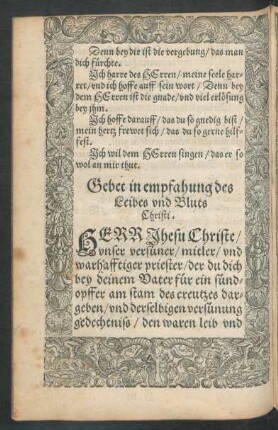 Gebet in empfahung des Leibes und Bluts Christi.