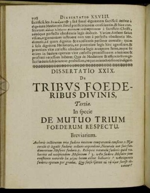 Dissertatio XXIX. De Tribus Foederibus Divinis, Tertia.