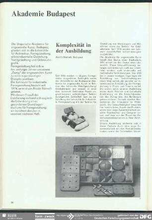 Komplexität in der Ausbildung : Designausbildung und Praxis: Akademie Budapest