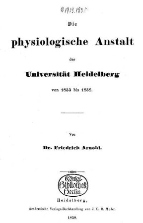 Die physiologische Anstalt der Universität Heidelberg von 1853 bis 1858