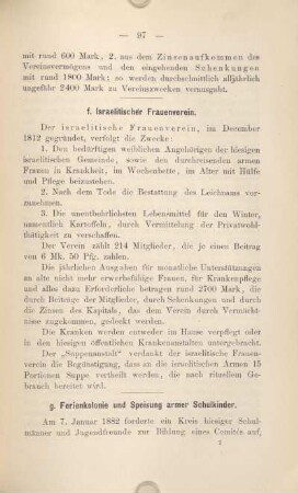 g) Ferienkolonie und Speisung armer Schulkinder.