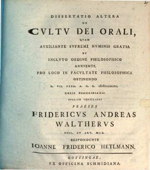 Diss. altera de cultu Dei orali