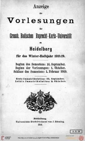 Wintersemester 1918/1919