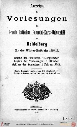 Wintersemester 1918/1919