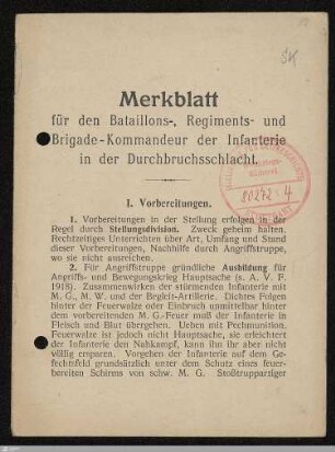 Merkblatt für den Bataillons-, Regiments- und Brigade-Kommandeur der Infanterie in der Durchbruchsschlacht