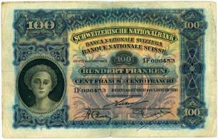 Geldschein, 100 Franken, 1.1.1910