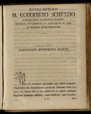 Patri Optimo M. Godofredo Schützio