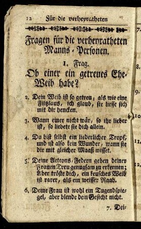 Fragen für die verheyratheten Manns-Personen.