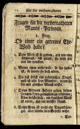 Fragen für die verheyratheten Manns-Personen.