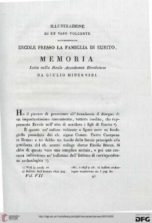 7: Illustrazione di un vaso volcente rappresentante Ercole presso la famiglia di Eurito : memoria; letta nella Reale Accademia Ercolanese
