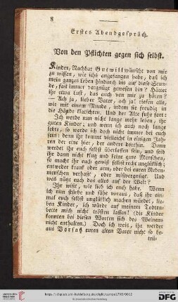 Erstes Abendgespräch. Von den Pflichten gegen sich selbst
