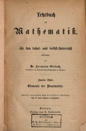 Lehrbuch der Mathematik : Für den Schul- und Selbst-Unterricht. 2