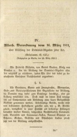 IV. Allerh. Verordnung vom 16. März 1811