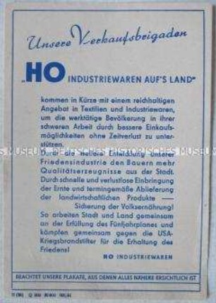 Handzettel mit Werbung für die HO