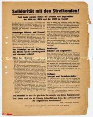 Flugblatt der KPD mit Aufruf zur Solidarität mit den streikenden Arbeitern in Hamburg