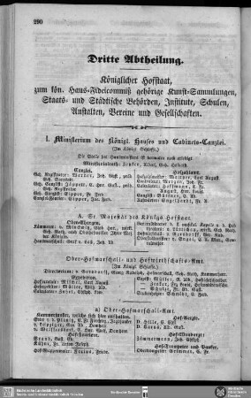 I. Ministerium des Königl. Hauses und Cabinets-Canzlei