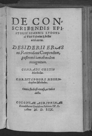 De conscribendis epistolis Ioannis Ludovici Vivis Valentini : libellus vere aureus
