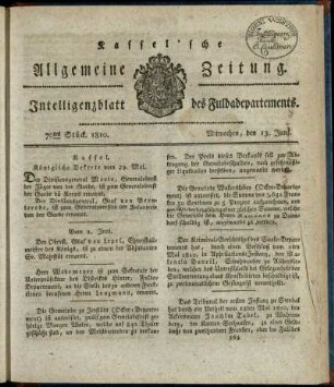 70tes Stueck, Mitwochen, den 13. Juni 1810
