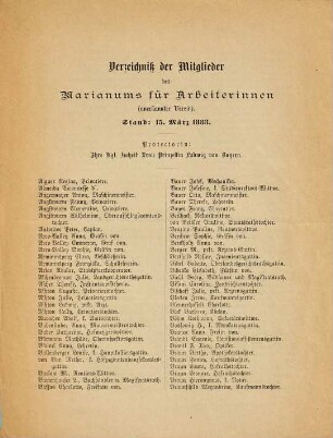 Rechenschafts-Bericht des Marianums für Arbeiterinnen München-Giesing [Anerkannter Verein] für .... 1882