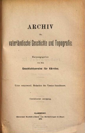 Archiv für vaterländische Geschichte und Topographie. 14, 14. 1878