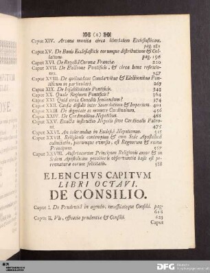 Elenchvs Capitvm Libri Octavi. De Consilio.