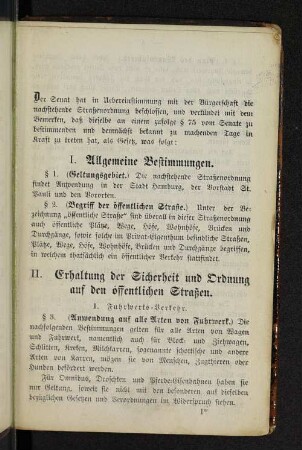 II. Erhaltung der Sicherheit und Ordnung auf den öffentlichen Straßen.
