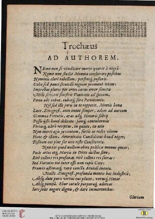 Trochaeus ad authorem