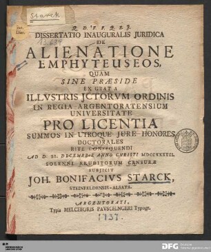 Dissertatio Inauguralis Juridica De Alienatione Emphyteuseos