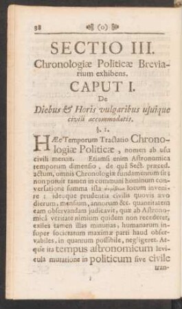 Caput I. De Diebus & Horis vulgaribus usuique civili accommodatis.