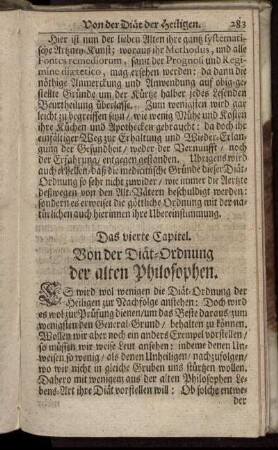 Das vierte Capitel. Von der Diät- Ordnung der alten Philosophen.