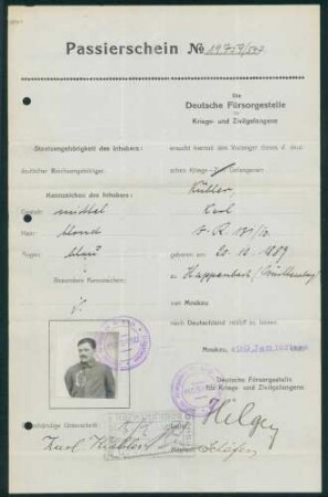 Foto von Karl Kübler, geb. am 20.12.1889 in Happenbach