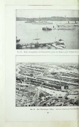50. Kieler Kriegshafen mit Panzerschiffen und der Kaiserl. Jacht Hohenzollern. Rechts im Hintergrunde die Kieler Schiffsbauwerfte