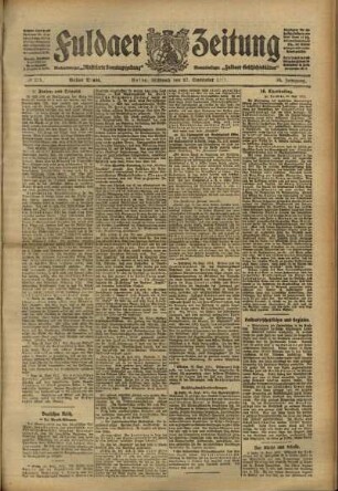 Erste Ausgabe vom Mittwoch, den 27. September 1911.