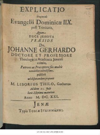 Explicatio elenktikē Evangelii Dominicae IIX. post Trinitatis