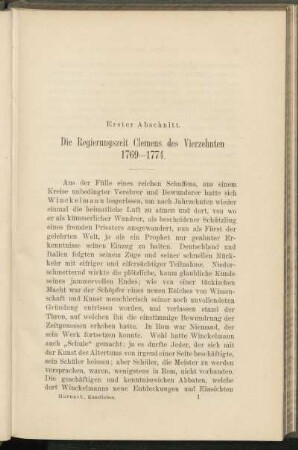 Erster Abschnitt. Die Regierungszeit Clemens des Vierzehnten 1769-1774.
