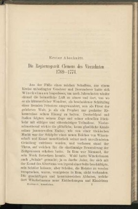 Erster Abschnitt. Die Regierungszeit Clemens des Vierzehnten 1769-1774.